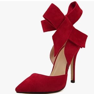 Red Bow Suede High Heels, Red Bow High Heels